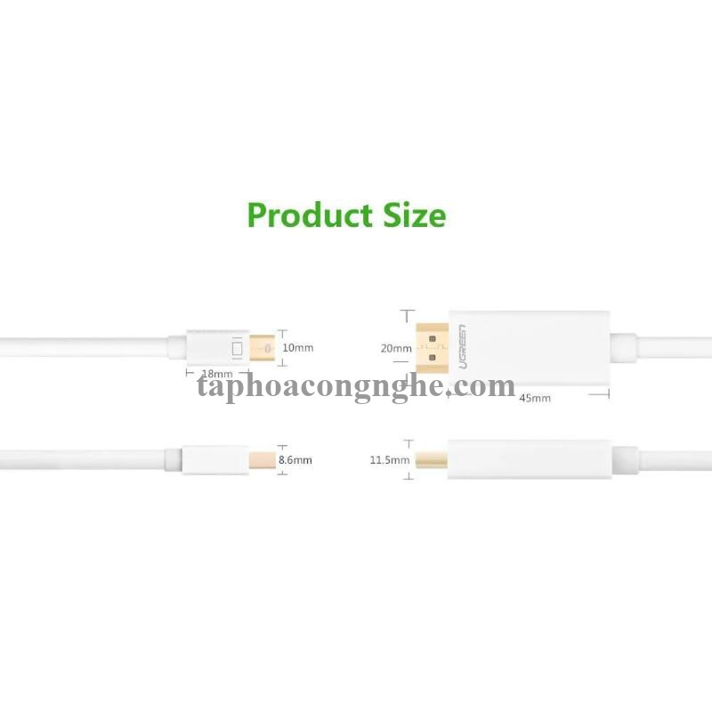 Ugreen 10419 3M màu Trắng Cáp chuyển đổi Mini DP sang HDMI hỗ trợ phân phải 1080P MD101 30010419